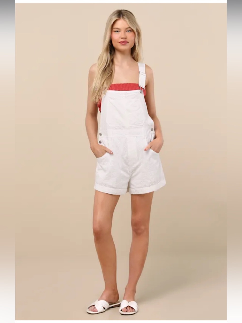 NWT ($115) Lulus Averley White Eyelet Embroidered Shortalls